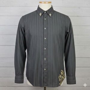 Roar Mens‎ XL Button Front Shirt Black Lion Cross